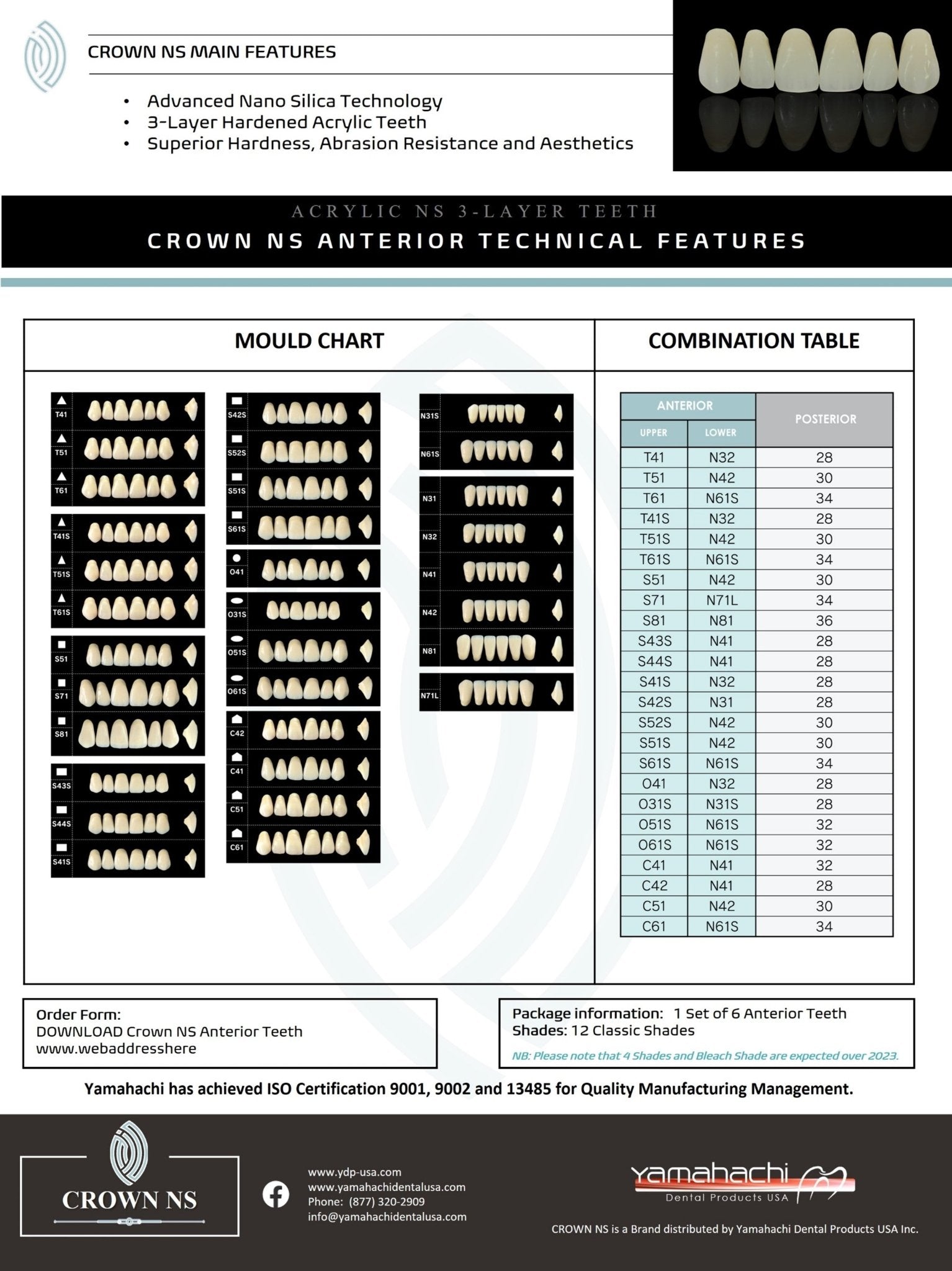 CROWN NS ANTERIOR TEETH SHADE A3.5 - Yamahachi Dental Products USA