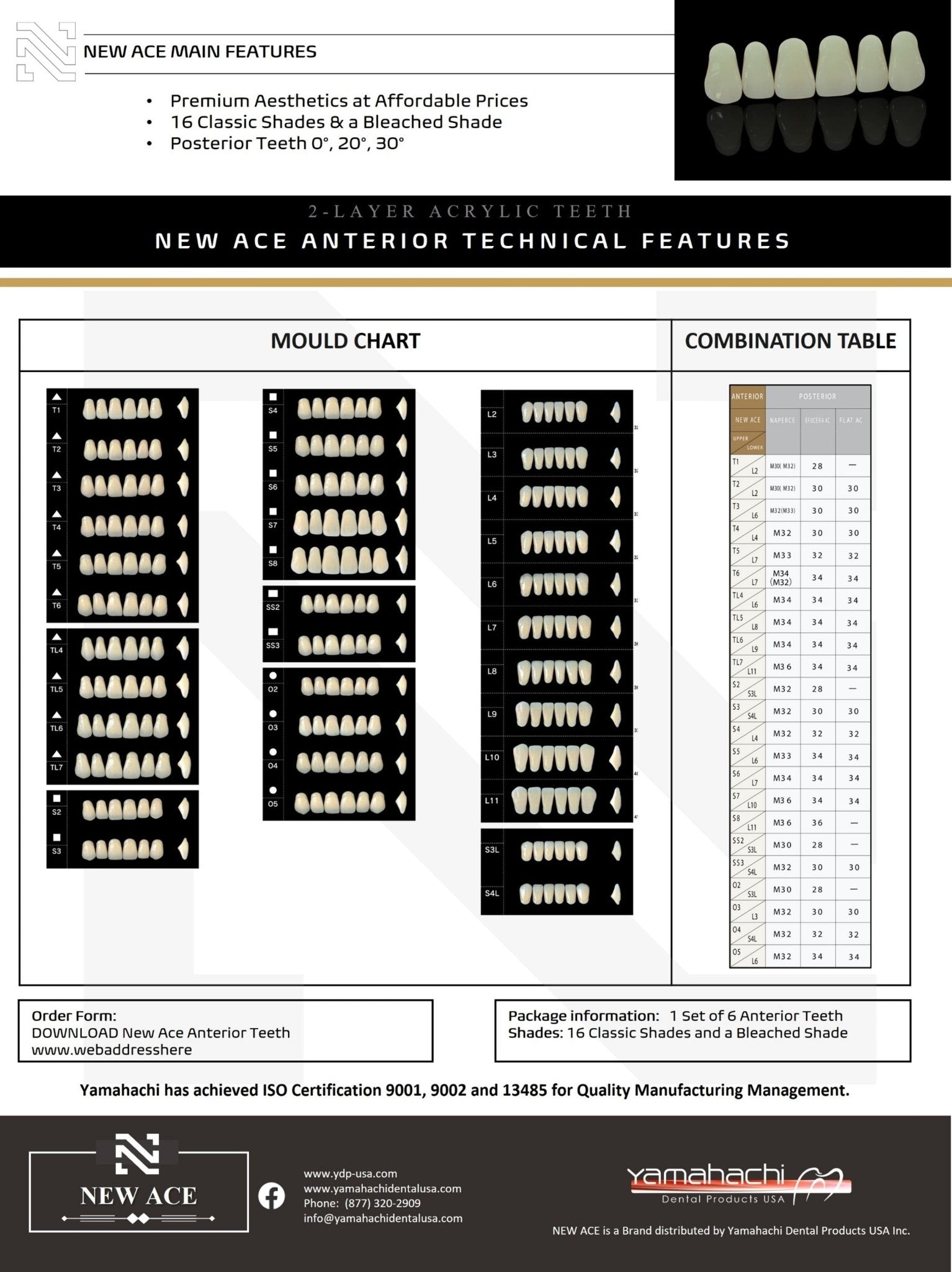 NEW ACE ACRYLIC TEETH SHADE C4 - Yamahachi Dental Products USA