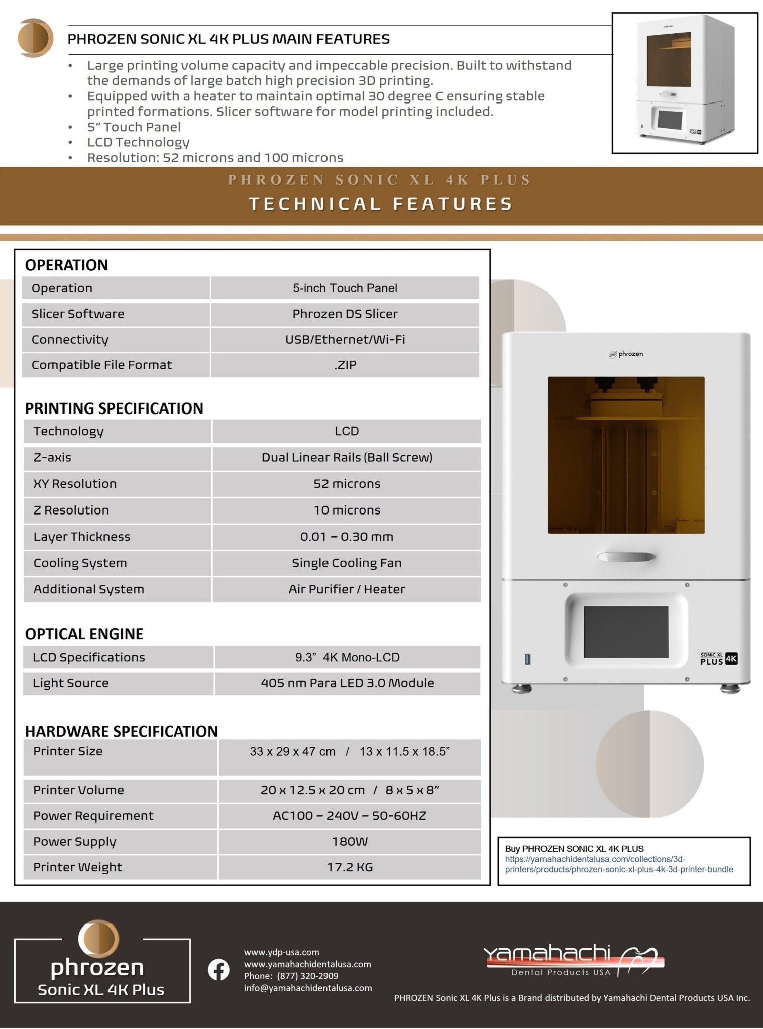 Phrozen Sonic XL 4K Plus 3D Printer - Yamahachi Dental Products USA